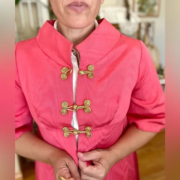 Vintage 1960’s Opera Jacket With Gold Knot Buttons Soft Pink Lining STUNNING Trench Coats